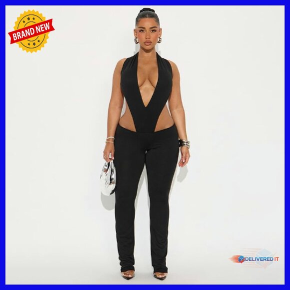 Sexy Mesh Two-Piece Set Deep V Bodysuit Low Waist Pants - Picture 3 of 5